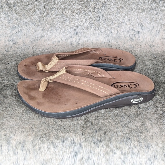 Chaco Classic Leather Thong Flip Flop Sandal Brown Women's 7 - Picture 4 of 11
